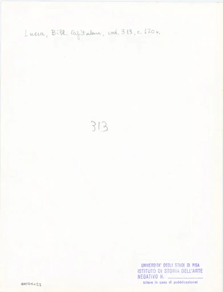 Universit&agrave; di Pisa. Dipartimento di Storia delle Arti , Anonimo italiano - sec. XIV, inizio - Lucca, Biblioteca Capitolare Feliniana, Ms. 313, f. 170v, particolare , retro