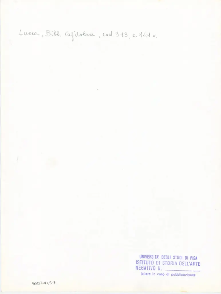 Universit&agrave; di Pisa. Dipartimento di Storia delle Arti , Anonimo italiano - sec. XIV, inizio - Lucca, Biblioteca Capitolare Feliniana, Ms. 313, f. 141v, particolare , retro
