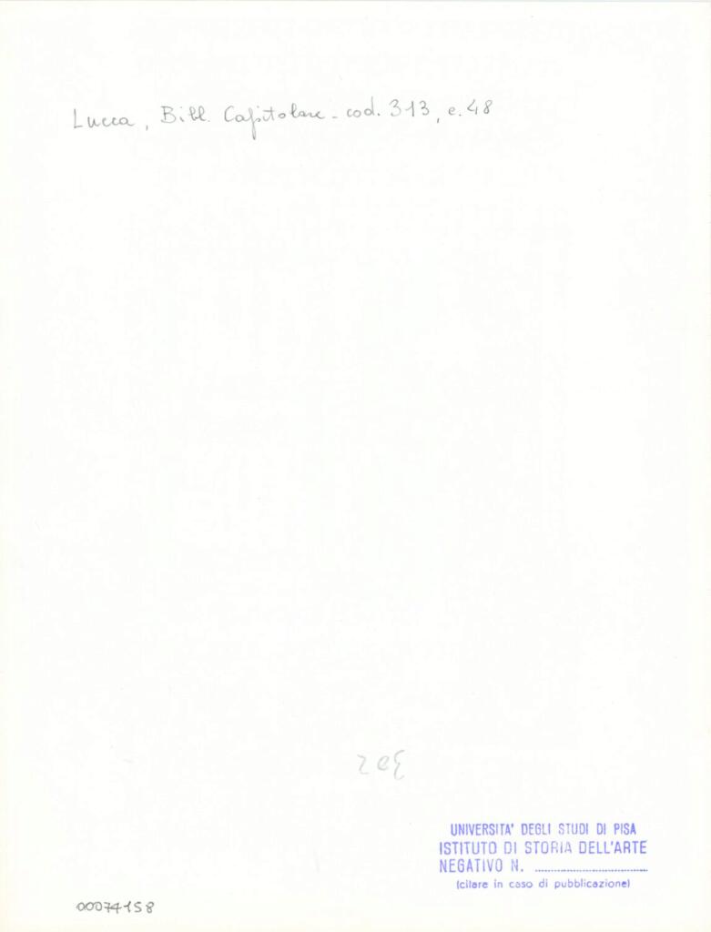 Università di Pisa. Dipartimento di Storia delle Arti , Anonimo italiano - sec. XIV, inizio - Lucca, Biblioteca Capitolare Feliniana, Ms. 313, f. 48r, particolare , retro
