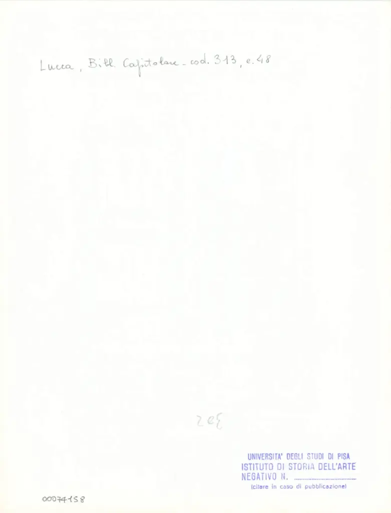 Universit&agrave; di Pisa. Dipartimento di Storia delle Arti , Anonimo italiano - sec. XIV, inizio - Lucca, Biblioteca Capitolare Feliniana, Ms. 313, f. 48r, particolare , retro