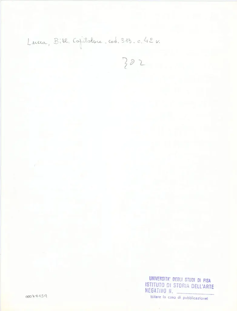 Universit&agrave; di Pisa. Dipartimento di Storia delle Arti , Anonimo italiano - sec. XIV, inizio - Lucca, Biblioteca Capitolare Feliniana, Ms. 313, f.42v, particolare , retro