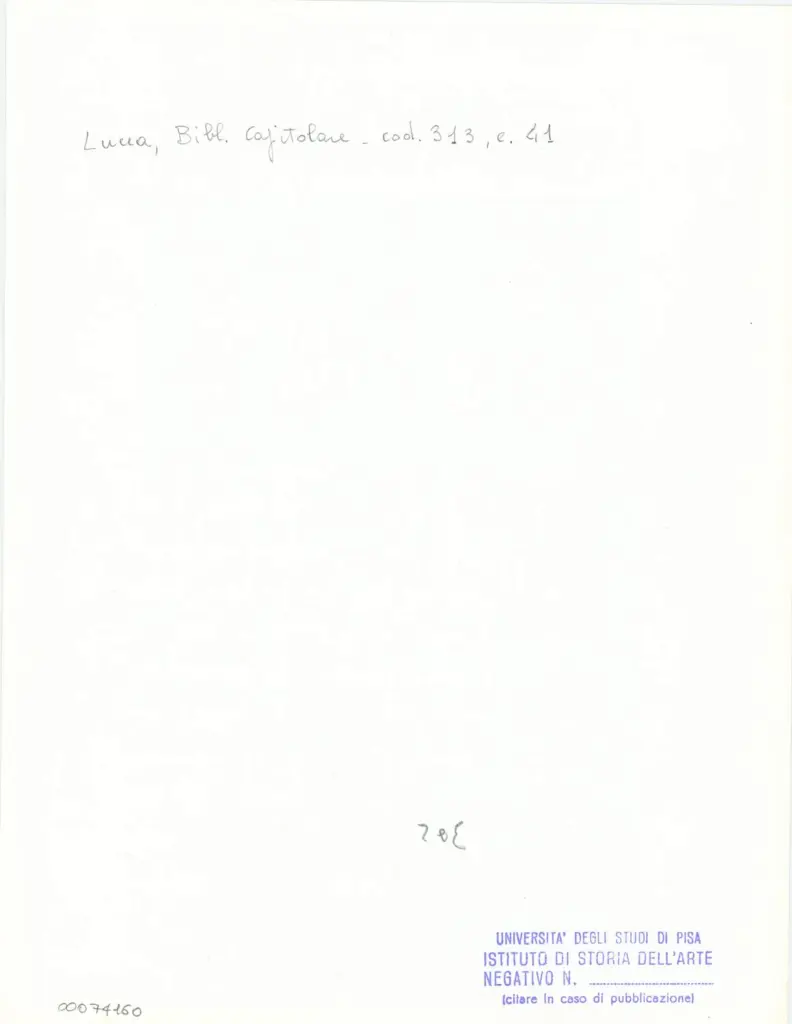 Università di Pisa. Dipartimento di Storia delle Arti , Anonimo italiano - sec. XIV, inizio - Lucca, Biblioteca Capitolare Feliniana, Ms. 313, f. 41r, particolare , retro