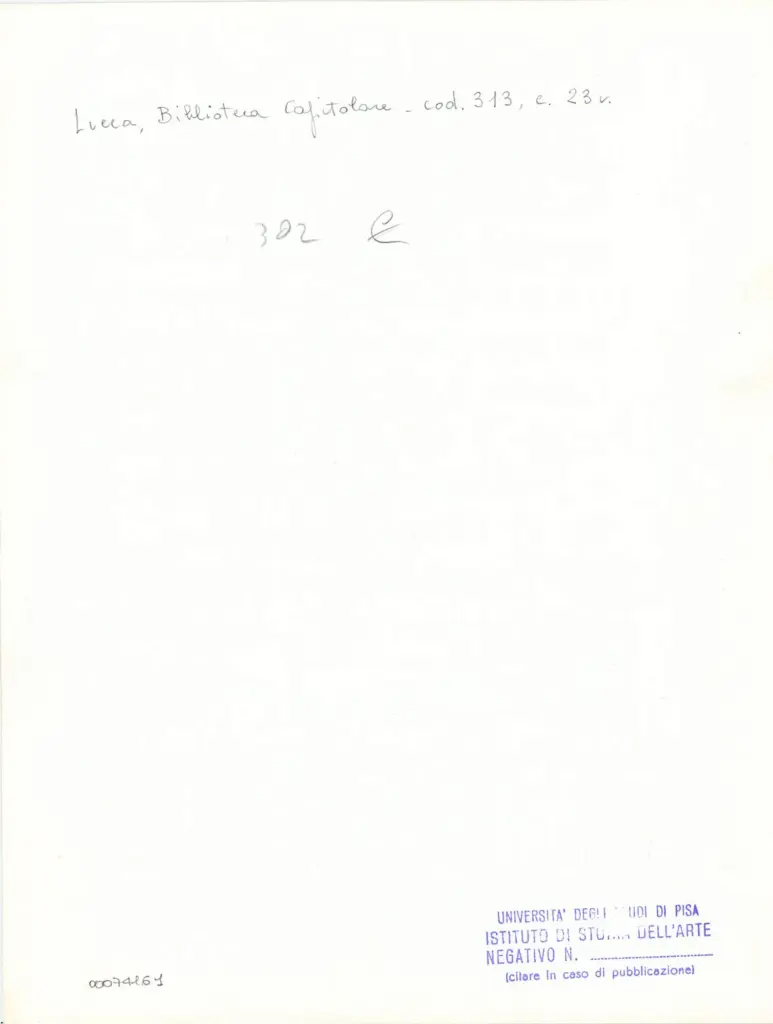 Universit&agrave; di Pisa. Dipartimento di Storia delle Arti , Anonimo italiano - sec. XIV, inizio - Lucca, Biblioteca Capitolare Feliniana, Ms. 313, f. 23v, particolare , retro