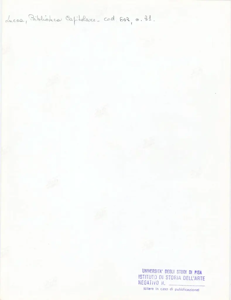 Università di Pisa. Dipartimento di Storia delle Arti , Anonimo italiano - sec. XII, inizio - Lucca, Biblioteca Capitolare Feliniana, Ms. 603, f. 31r, particolare , retro