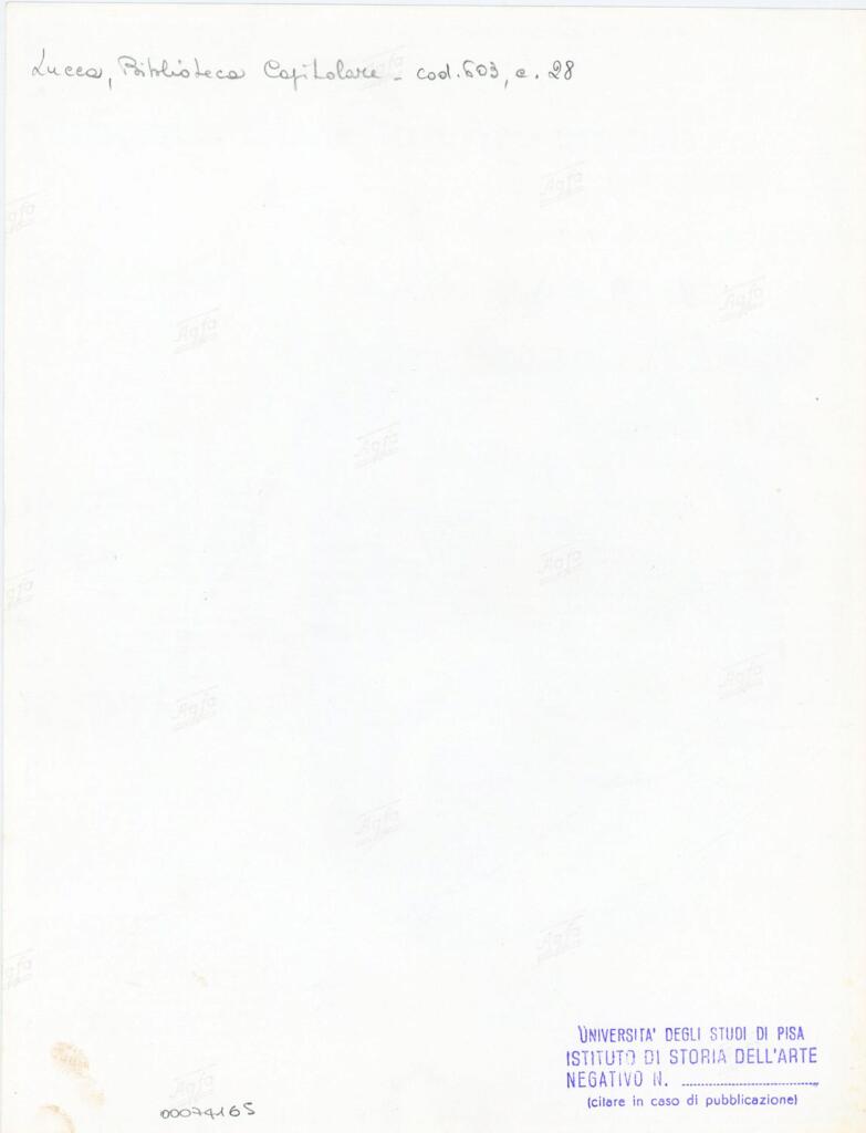 Università di Pisa. Dipartimento di Storia delle Arti , Anonimo italiano - sec. XII, inizio - Lucca, Biblioteca Capitolare Feliniana, Ms. 603, f. 28r, particolare , retro