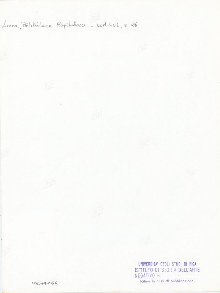 Università di Pisa. Dipartimento di Storia delle Arti , Anonimo italiano - sec. XII, inizio - Lucca, Biblioteca Capitolare Feliniana, Ms. 603, f. 25r, particolare , retro