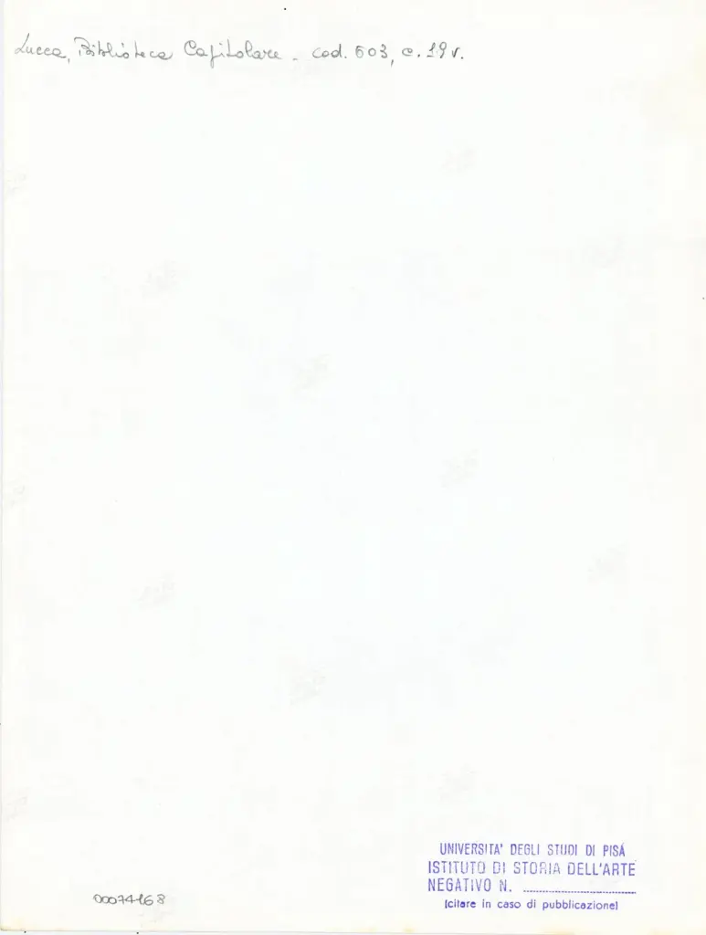 Università di Pisa. Dipartimento di Storia delle Arti , Anonimo italiano - sec. XII, inizio - Lucca, Biblioteca Capitolare Feliniana, Ms. 603, f. 19v, particolare , retro