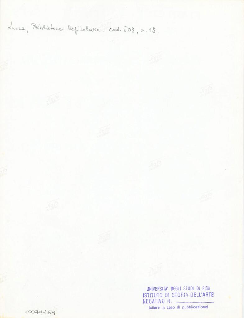 Università di Pisa. Dipartimento di Storia delle Arti , Anonimo italiano - sec. XII, inizio - Lucca, Biblioteca Capitolare Feliniana, Ms. 603, f. 18r, particolare , retro
