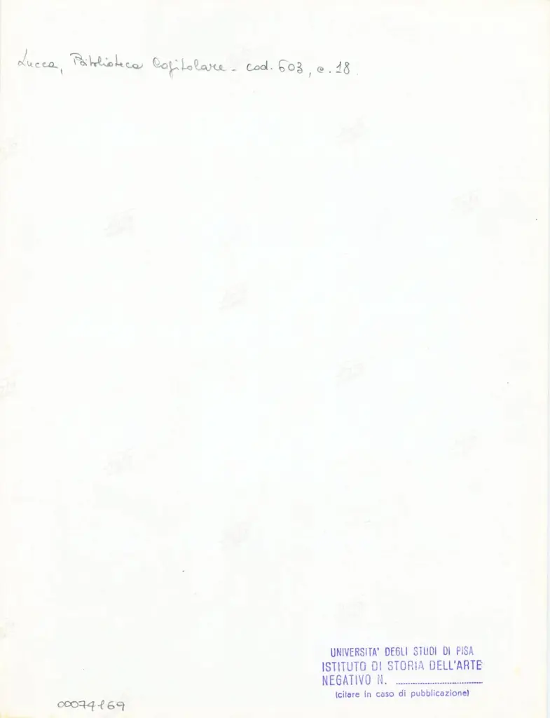 Università di Pisa. Dipartimento di Storia delle Arti , Anonimo italiano - sec. XII, inizio - Lucca, Biblioteca Capitolare Feliniana, Ms. 603, f. 18r, particolare , retro