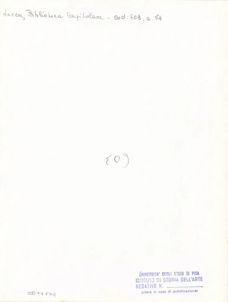 Universit&agrave; di Pisa. Dipartimento di Storia delle Arti , Anonimo italiano - sec. XII, inizio - Lucca, Biblioteca Capitolare Feliniana, Ms. 603, f. 54r, particolare , retro