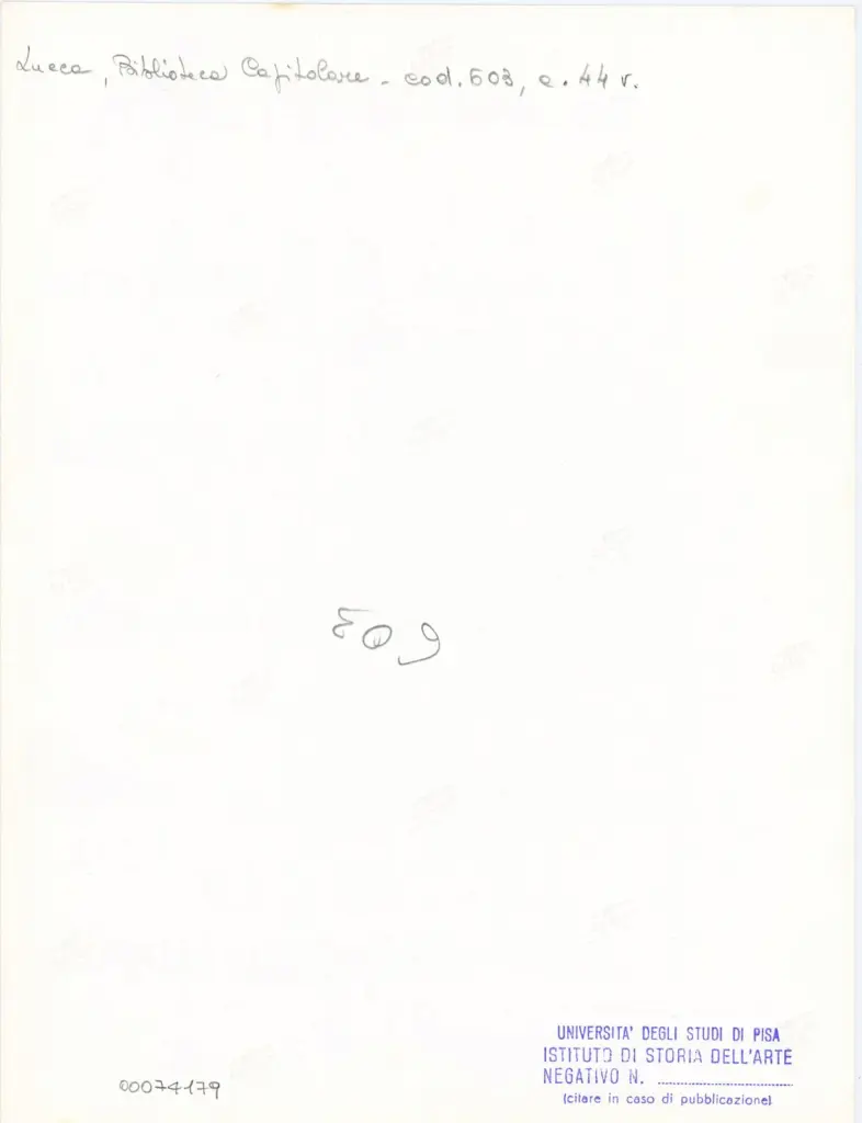 Universit&agrave; di Pisa. Dipartimento di Storia delle Arti , Anonimo italiano - sec. XII, inizio - Lucca, Biblioteca Capitolare Feliniana, Ms. 603, f. 44v, particolare , retro
