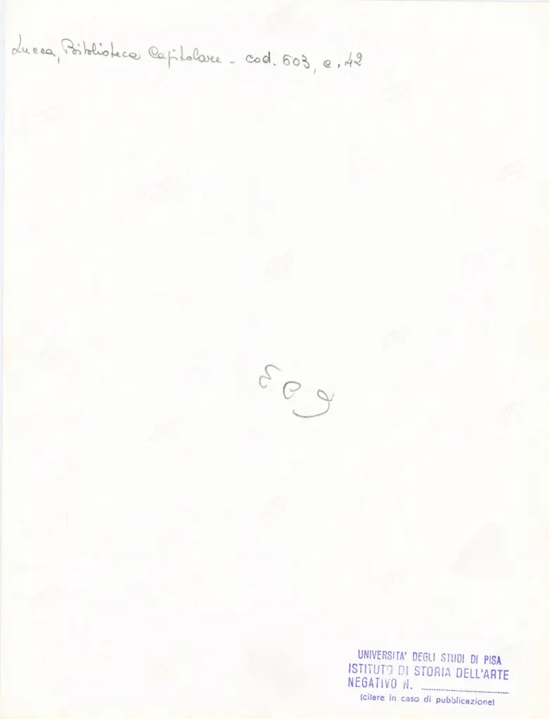 Universit&agrave; di Pisa. Dipartimento di Storia delle Arti , Anonimo italiano - sec. XII, inizio - Lucca, Biblioteca Capitolare Feliniana, Ms. 603, f. 42r, particolare , retro