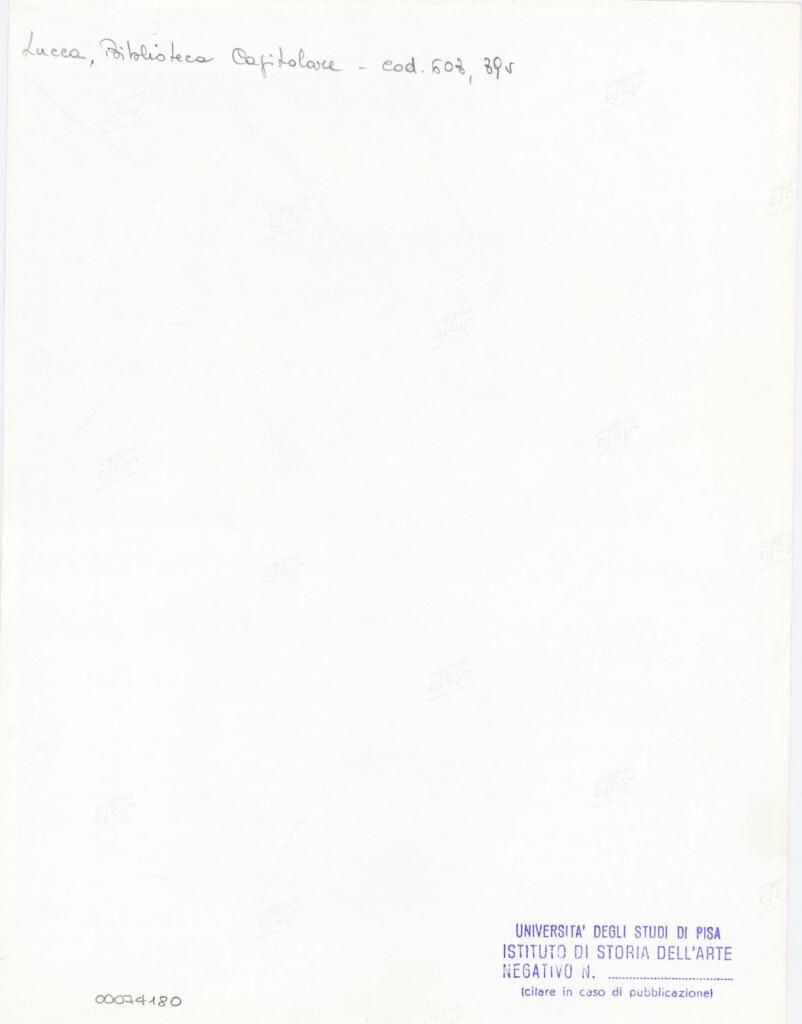 Università di Pisa. Dipartimento di Storia delle Arti , Anonimo italiano - sec. XII, inizio - Lucca, Biblioteca Capitolare Feliniana, Ms. 603, f. 39v, particolare , retro