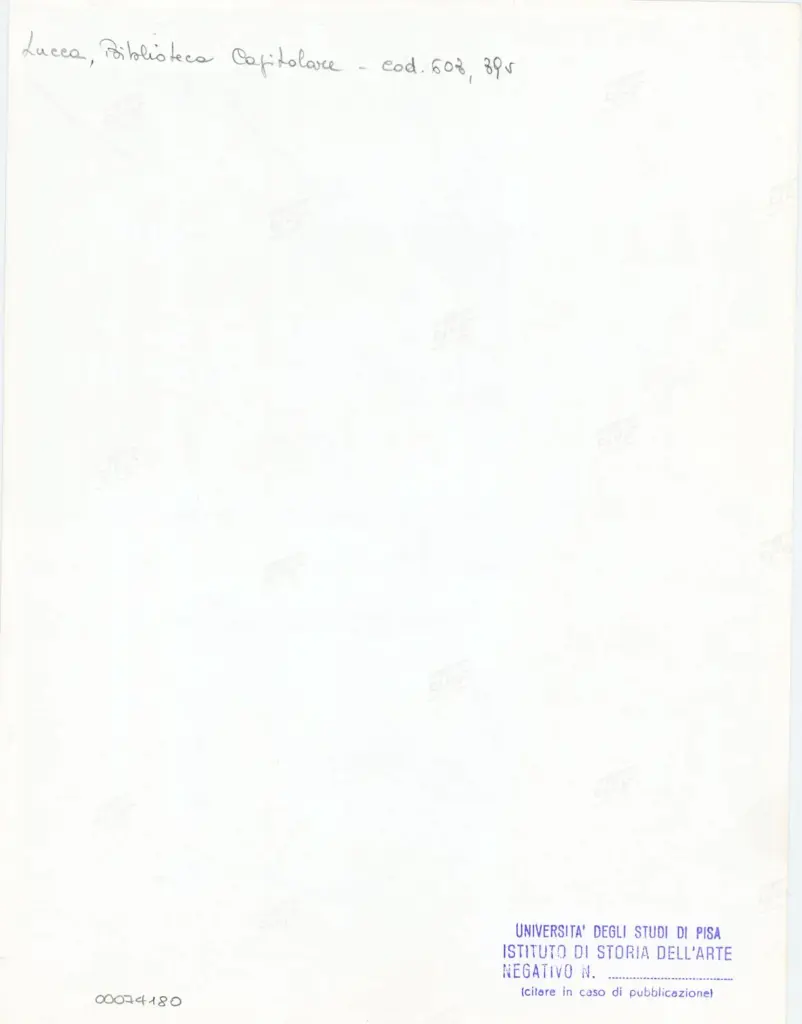 Universit&agrave; di Pisa. Dipartimento di Storia delle Arti , Anonimo italiano - sec. XII, inizio - Lucca, Biblioteca Capitolare Feliniana, Ms. 603, f. 39v, particolare , retro