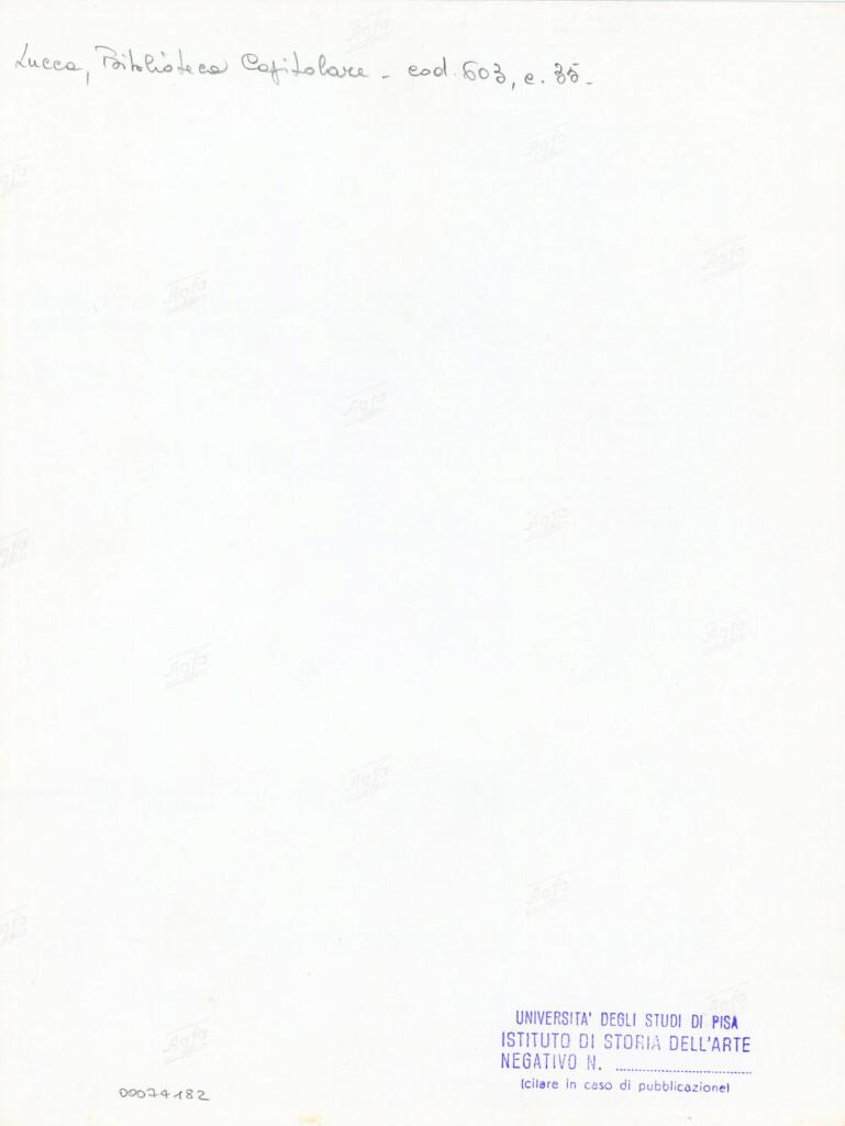Università di Pisa. Dipartimento di Storia delle Arti , Anonimo italiano - sec. XII, inizio - Lucca, Biblioteca Capitolare Feliniana, Ms. 603, f. 35r, particolare , retro