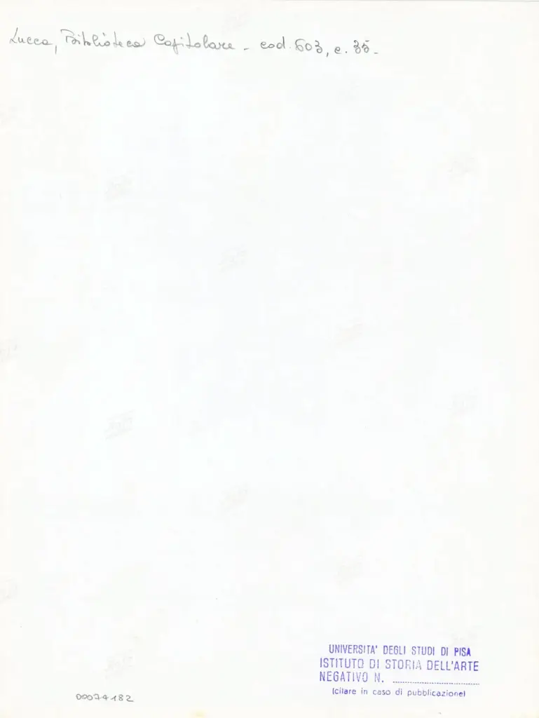 Universit&agrave; di Pisa. Dipartimento di Storia delle Arti , Anonimo italiano - sec. XII, inizio - Lucca, Biblioteca Capitolare Feliniana, Ms. 603, f. 35r, particolare , retro