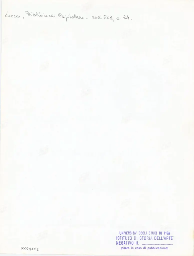 Universit&agrave; di Pisa. Dipartimento di Storia delle Arti , Anonimo italiano - sec. XII, inizio - Lucca, Biblioteca Capitolare Feliniana, Ms. 603, f. 34r, particolare , retro