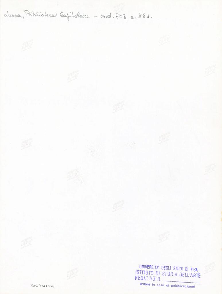 Università di Pisa. Dipartimento di Storia delle Arti , Anonimo italiano - sec. XII, inizio - Lucca, Biblioteca Capitolare Feliniana, Ms. 603, f. 85v, particolare , retro