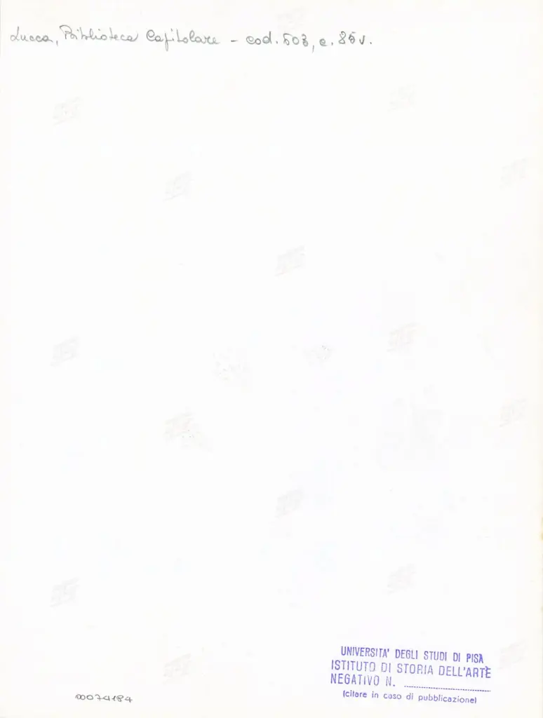 Università di Pisa. Dipartimento di Storia delle Arti , Anonimo italiano - sec. XII, inizio - Lucca, Biblioteca Capitolare Feliniana, Ms. 603, f. 85v, particolare , retro