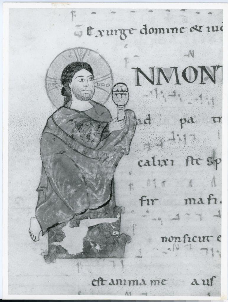 Anonimo italiano sec. XII , Iniziale I, Iniziale figurata, Cristo regge il calice