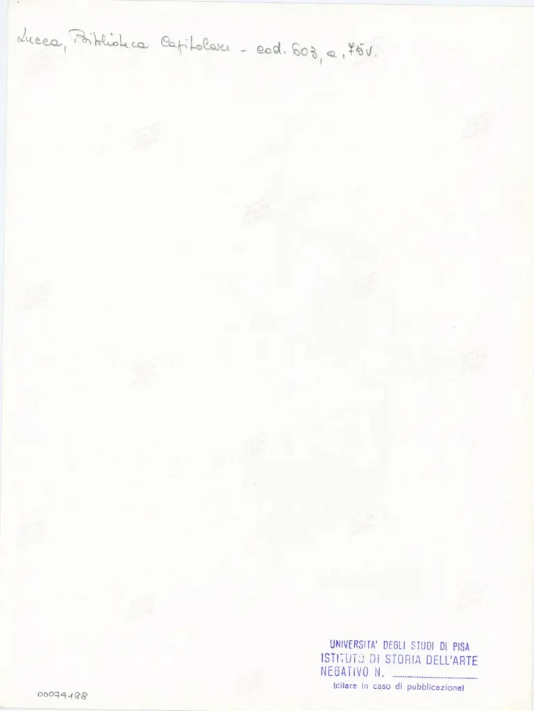 Universit&agrave; di Pisa. Dipartimento di Storia delle Arti , Anonimo italiano - sec. XII, inizio - Lucca, Biblioteca Capitolare Feliniana, Ms. 603, f. 75v, particolare , retro