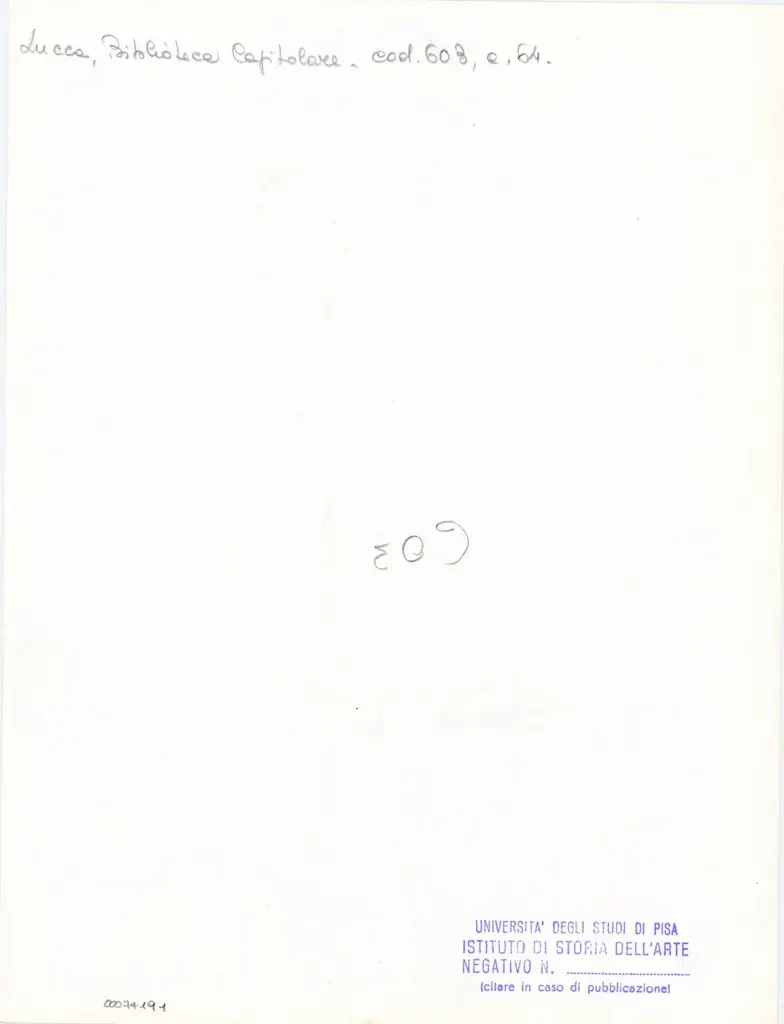 Universit&agrave; di Pisa. Dipartimento di Storia delle Arti , Anonimo italiano - sec. XII, inizio - Lucca, Biblioteca Capitolare Feliniana, Ms. 603, f. 64r, particolare , retro