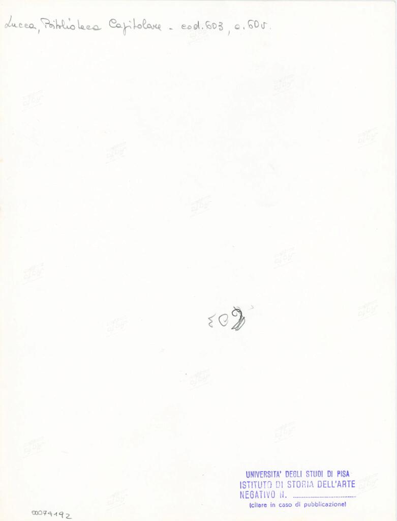 Università di Pisa. Dipartimento di Storia delle Arti , Anonimo italiano - sec. XII, inizio - Lucca, Biblioteca Capitolare Feliniana, Ms. 603, f. 60v, particolare , retro
