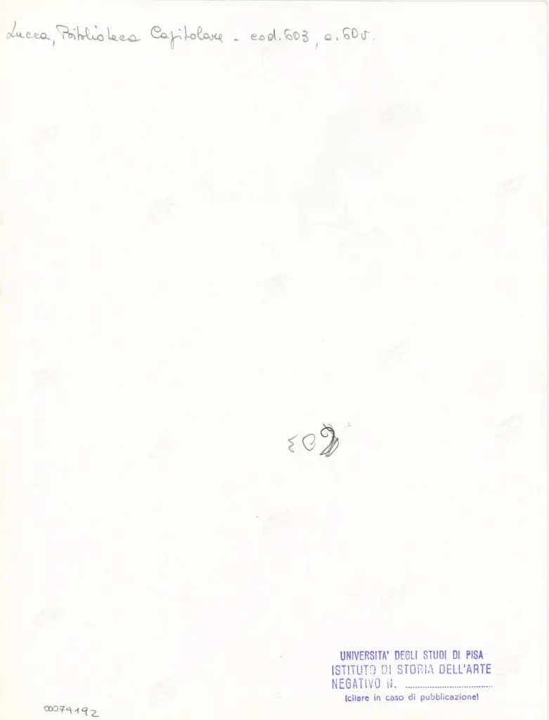 Universit&agrave; di Pisa. Dipartimento di Storia delle Arti , Anonimo italiano - sec. XII, inizio - Lucca, Biblioteca Capitolare Feliniana, Ms. 603, f. 60v, particolare , retro