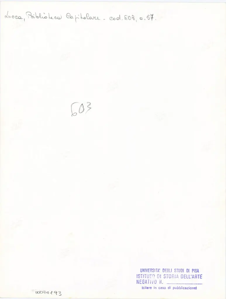 Università di Pisa. Dipartimento di Storia delle Arti , Anonimo italiano - sec. XII, inizio - Lucca, Biblioteca Capitolare Feliniana, Ms. 603, f. 57r, particolare , retro