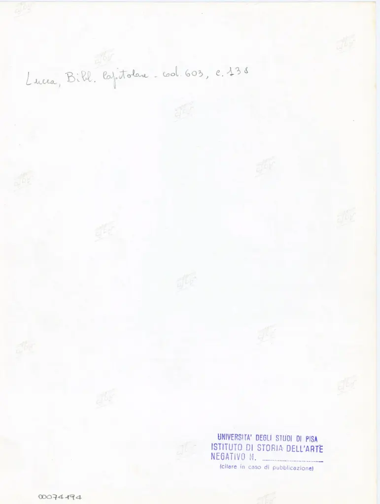 Universit&agrave; di Pisa. Dipartimento di Storia delle Arti , Anonimo italiano - sec. XII, inizio - Lucca, Biblioteca Capitolare Feliniana, Ms. 603, f. 138r, particolare , retro