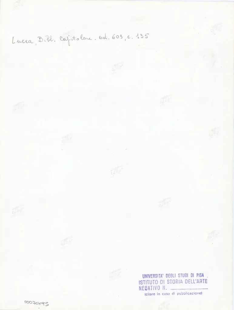 Universit&agrave; di Pisa. Dipartimento di Storia delle Arti , Anonimo italiano - sec. XII, inizio - Lucca, Biblioteca Capitolare Feliniana, Ms. 603, f. 135r, particolare , retro