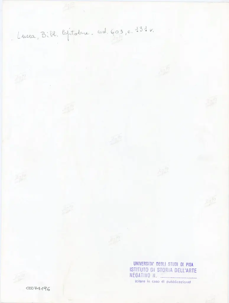 Universit&agrave; di Pisa. Dipartimento di Storia delle Arti , Anonimo italiano - sec. XII, inizio - Lucca, Biblioteca Capitolare Feliniana, Ms. 603, f. 131v, particolare , retro