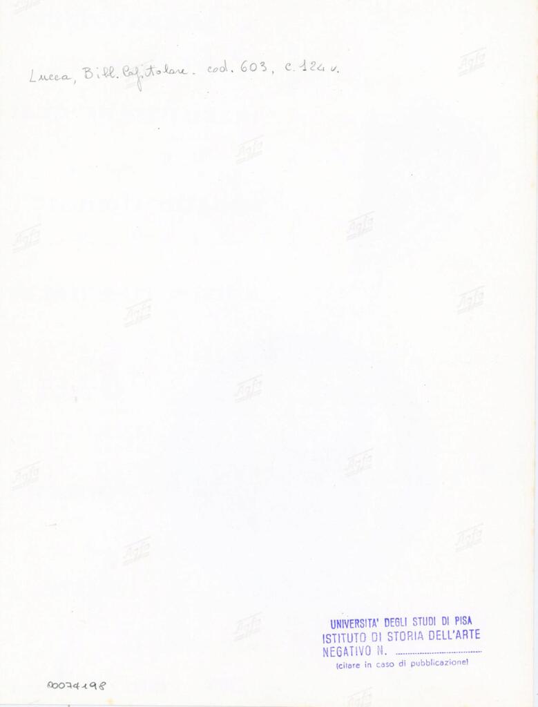 Università di Pisa. Dipartimento di Storia delle Arti , Anonimo italiano - sec. XII, inizio - Lucca, Biblioteca Capitolare Feliniana, Ms. 603, f. 124v, particolare , retro