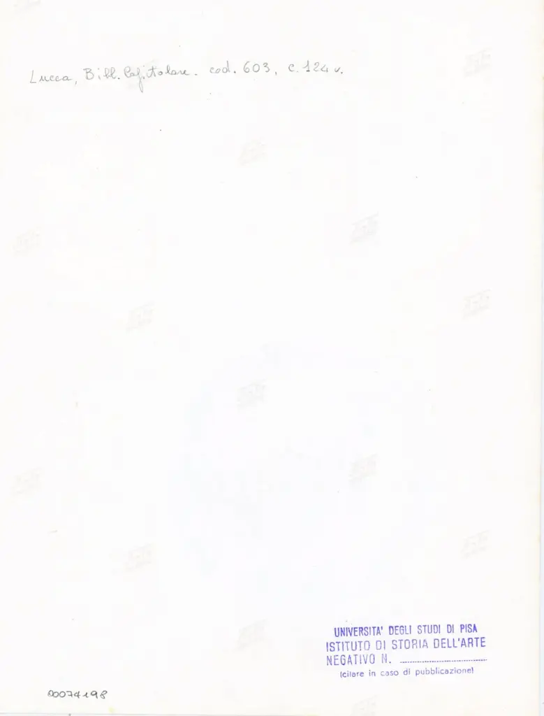 Universit&agrave; di Pisa. Dipartimento di Storia delle Arti , Anonimo italiano - sec. XII, inizio - Lucca, Biblioteca Capitolare Feliniana, Ms. 603, f. 124v, particolare , retro