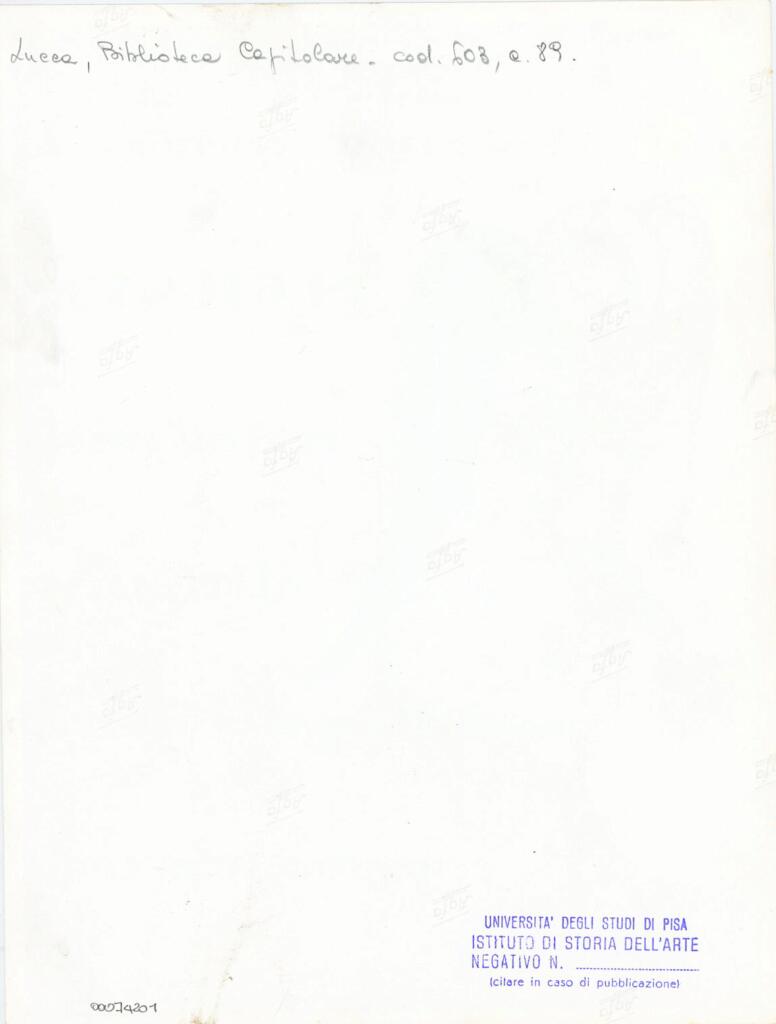 Università di Pisa. Dipartimento di Storia delle Arti , Anonimo italiano - sec. XII, inizio - Lucca, Biblioteca Capitolare Feliniana, Ms. 603, f. 89r, particolare , retro
