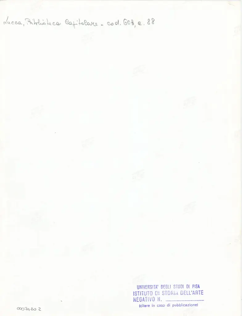 Universit&agrave; di Pisa. Dipartimento di Storia delle Arti , Anonimo italiano - sec. XII, inizio - Lucca, Biblioteca Capitolare Feliniana, Ms. 603, f. 88r, particolare , retro