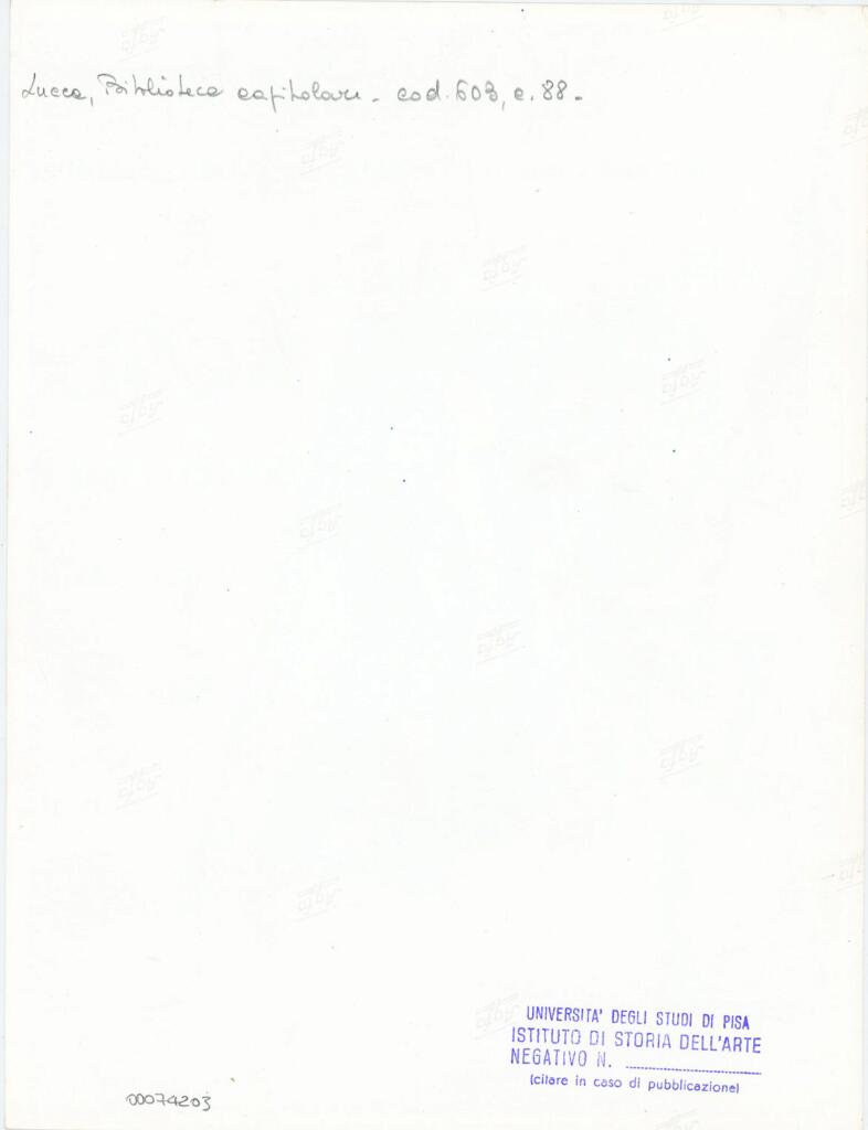 Università di Pisa. Dipartimento di Storia delle Arti , Anonimo italiano - sec. XII, inizio - Lucca, Biblioteca Capitolare Feliniana, Ms. 603, f. 88r, particolare , retro