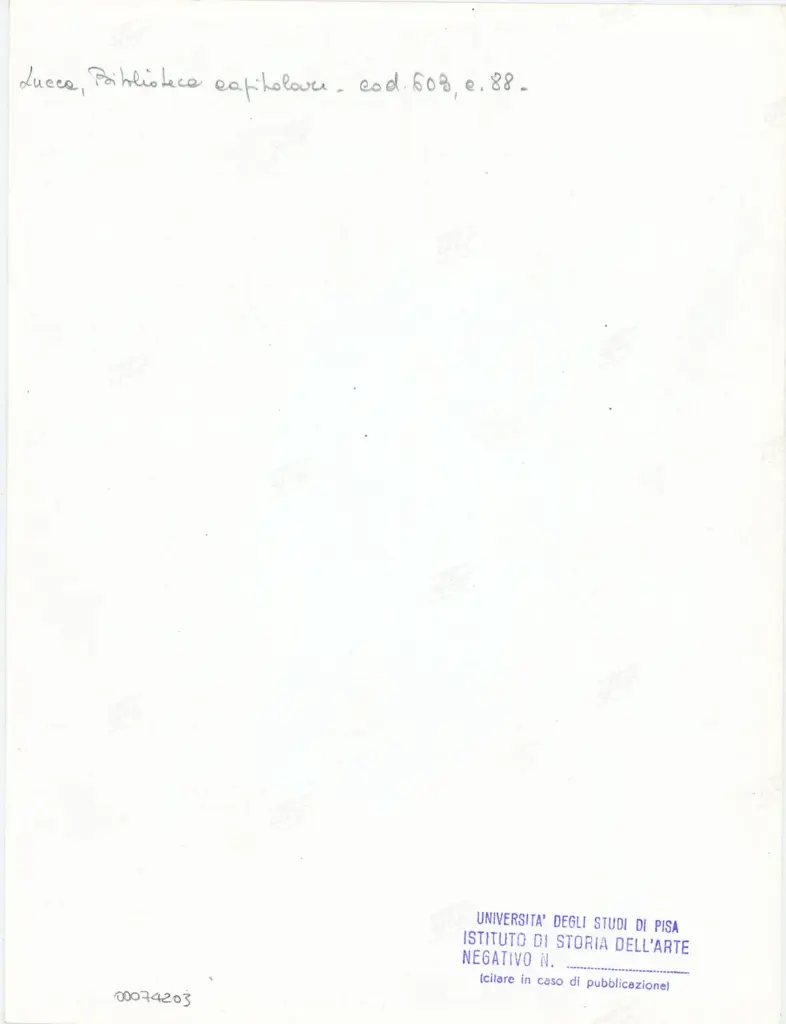 Universit&agrave; di Pisa. Dipartimento di Storia delle Arti , Anonimo italiano - sec. XII, inizio - Lucca, Biblioteca Capitolare Feliniana, Ms. 603, f. 88r, particolare , retro