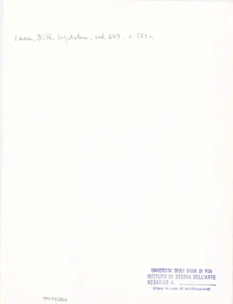 Universit&agrave; di Pisa. Dipartimento di Storia delle Arti , Anonimo italiano - sec. XII, inizio - Lucca, Biblioteca Capitolare Feliniana, Ms. 603, f. 171v, particolare , retro