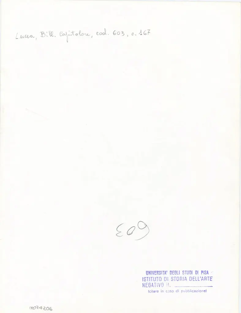 Università di Pisa. Dipartimento di Storia delle Arti , Anonimo italiano - sec. XII, inizio - Lucca, Biblioteca Capitolare Feliniana, Ms. 603, f. 167r, particolare , retro