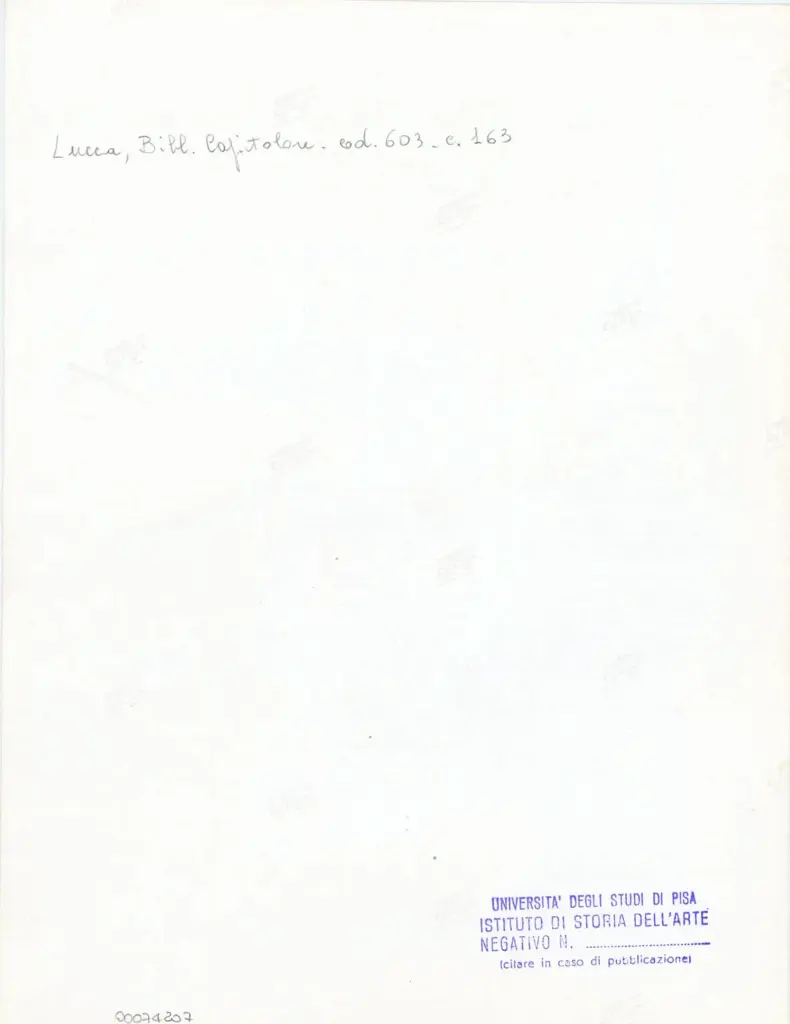 Università di Pisa. Dipartimento di Storia delle Arti , Anonimo italiano - sec. XII, inizio - Lucca, Biblioteca Capitolare Feliniana, Ms. 603, f. 163r, particolare , retro