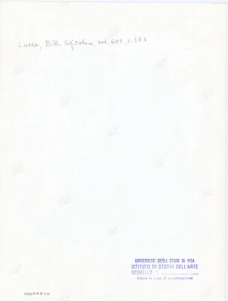 Universit&agrave; di Pisa. Dipartimento di Storia delle Arti , Anonimo italiano - sec. XII, inizio - Lucca, Biblioteca Capitolare Feliniana, Ms. 603, f. 151r, particolare , retro