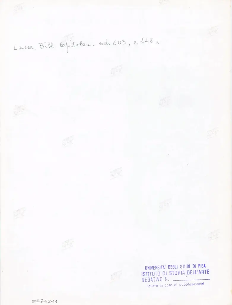 Universit&agrave; di Pisa. Dipartimento di Storia delle Arti , Anonimo italiano - sec. XII, inizio - Lucca, Biblioteca Capitolare Feliniana, Ms. 603, f. 148v, particolare , retro