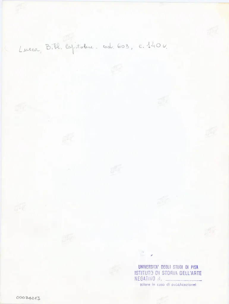 Universit&agrave; di Pisa. Dipartimento di Storia delle Arti , Anonimo italiano - sec. XII, inizio - Lucca, Biblioteca Capitolare Feliniana, Ms. 603, f. 140v, particolare , retro