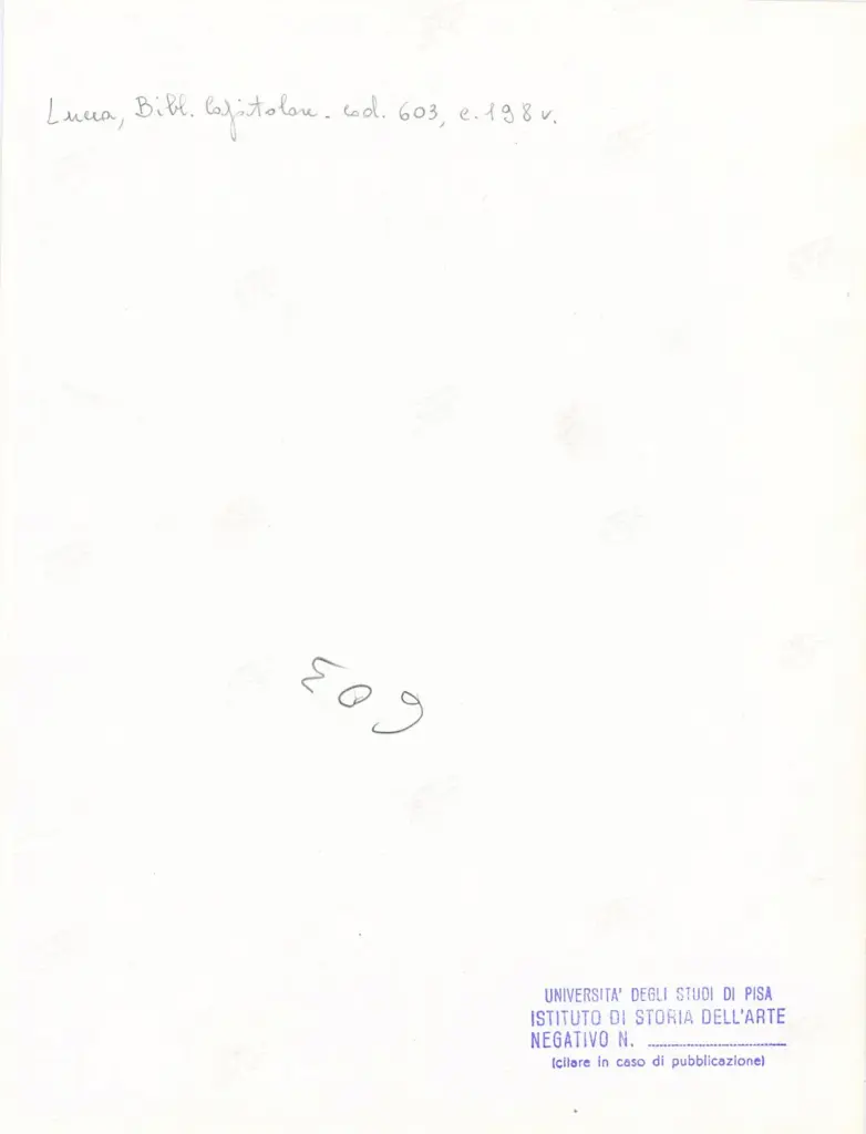 Universit&agrave; di Pisa. Dipartimento di Storia delle Arti , Anonimo italiano - sec. XII, inizio - Lucca, Biblioteca Capitolare Feliniana, Ms. 603, f. 198v, particolare , retro