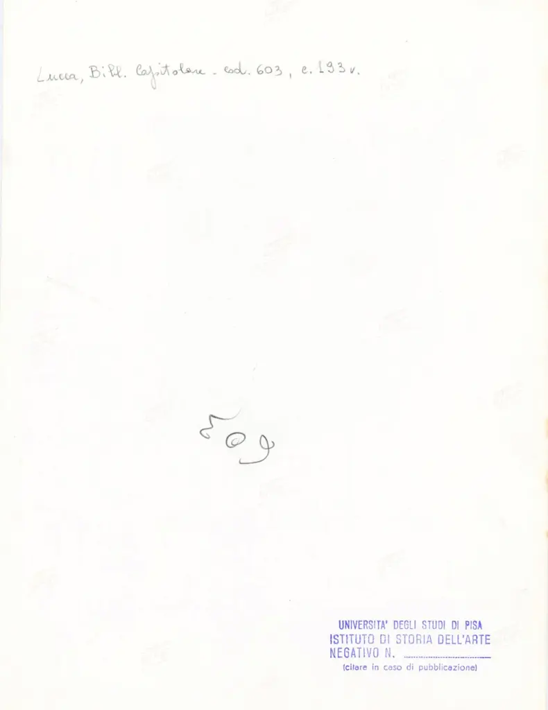 Università di Pisa. Dipartimento di Storia delle Arti , Anonimo italiano - sec. XII, inizio - Lucca, Biblioteca Capitolare Feliniana, Ms. 603, f. 193v, particolare , retro