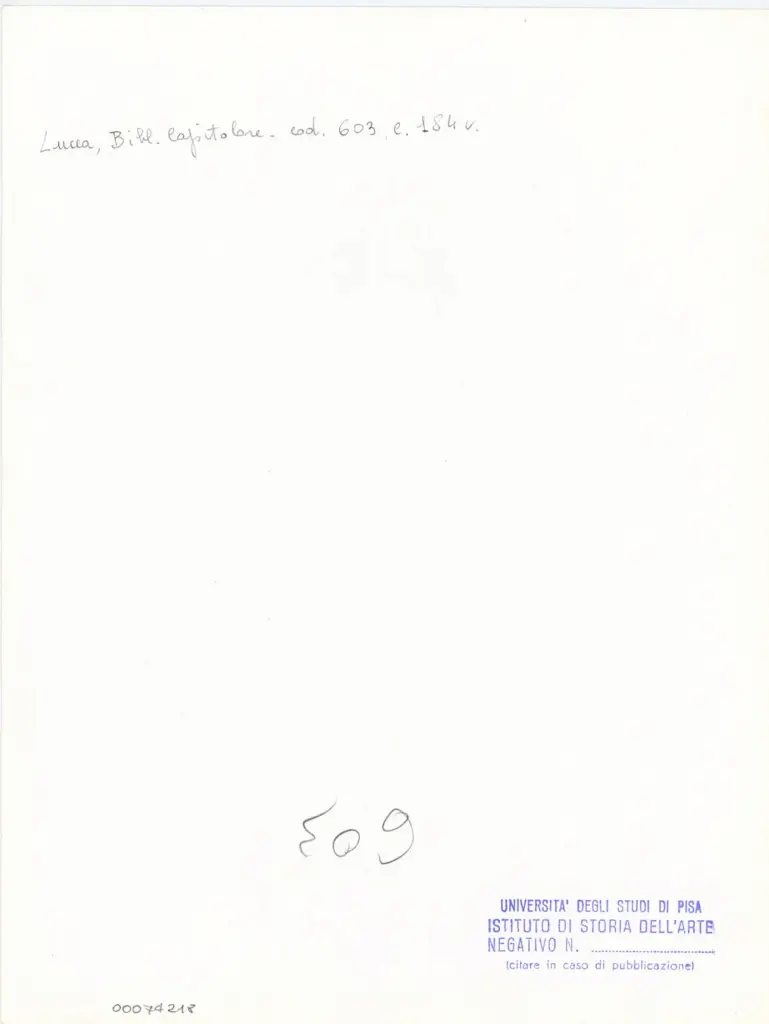 Università di Pisa. Dipartimento di Storia delle Arti , Anonimo italiano - sec. XII, inizio - Lucca, Biblioteca Capitolare Feliniana, Ms. 603, f. 184v , retro