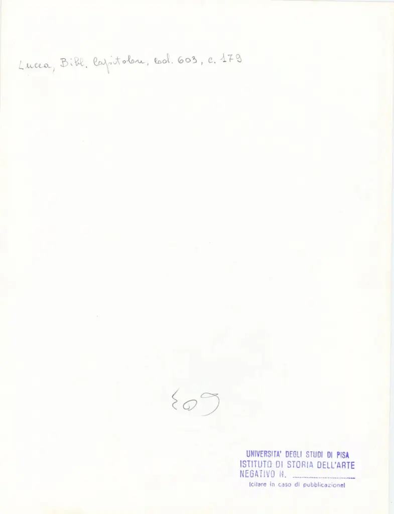 Università di Pisa. Dipartimento di Storia delle Arti , Anonimo italiano - sec. XII, inizio - Lucca, Biblioteca Capitolare Feliniana, Ms. 603, f. 179r, particolare , retro