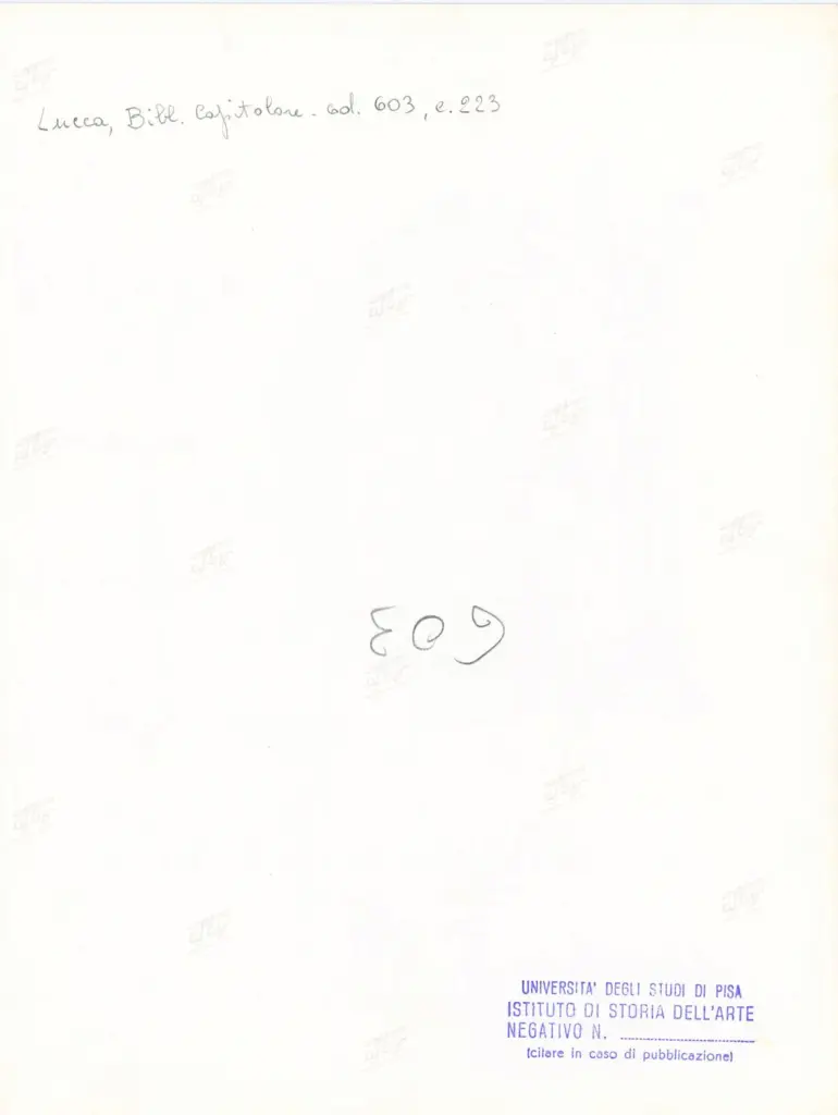 Università di Pisa. Dipartimento di Storia delle Arti , Anonimo italiano - sec. XII, inizio - Lucca, Biblioteca Capitolare Feliniana, Ms. 603, f. 223r, particolare , retro