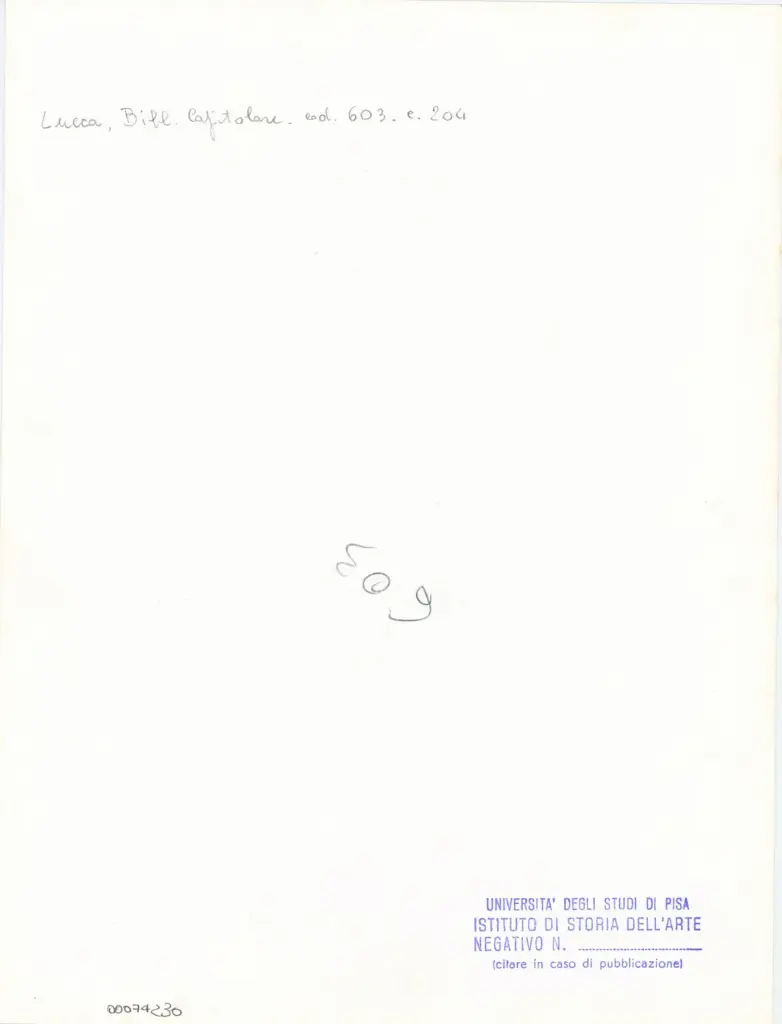 Universit&agrave; di Pisa. Dipartimento di Storia delle Arti , Anonimo italiano - sec. XII, inizio - Lucca, Biblioteca Capitolare Feliniana, Ms. 603, f. 204r, particolare , retro